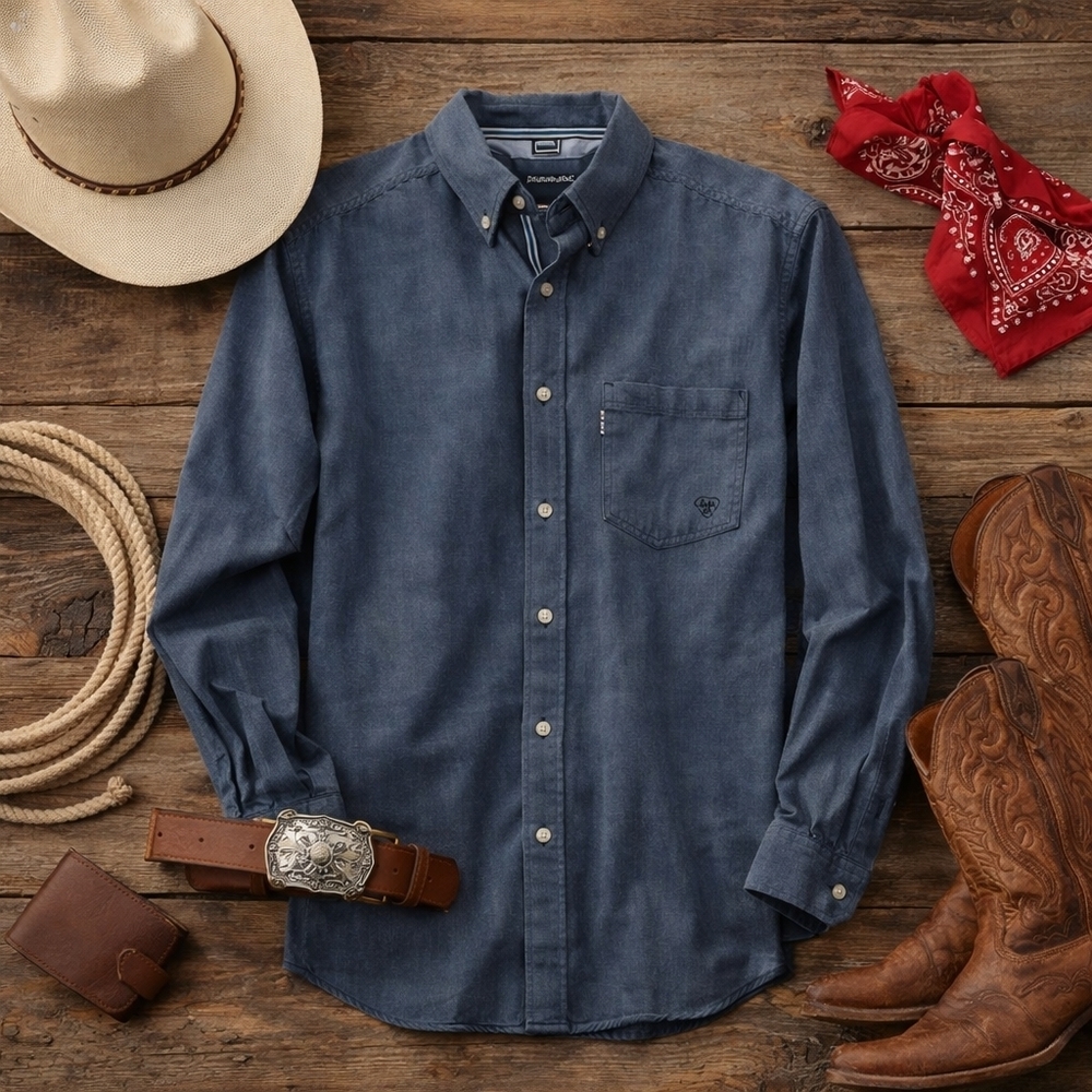 Ariat Pro Series Blue Long Sleeve Cotton Shirt. Size 17.5